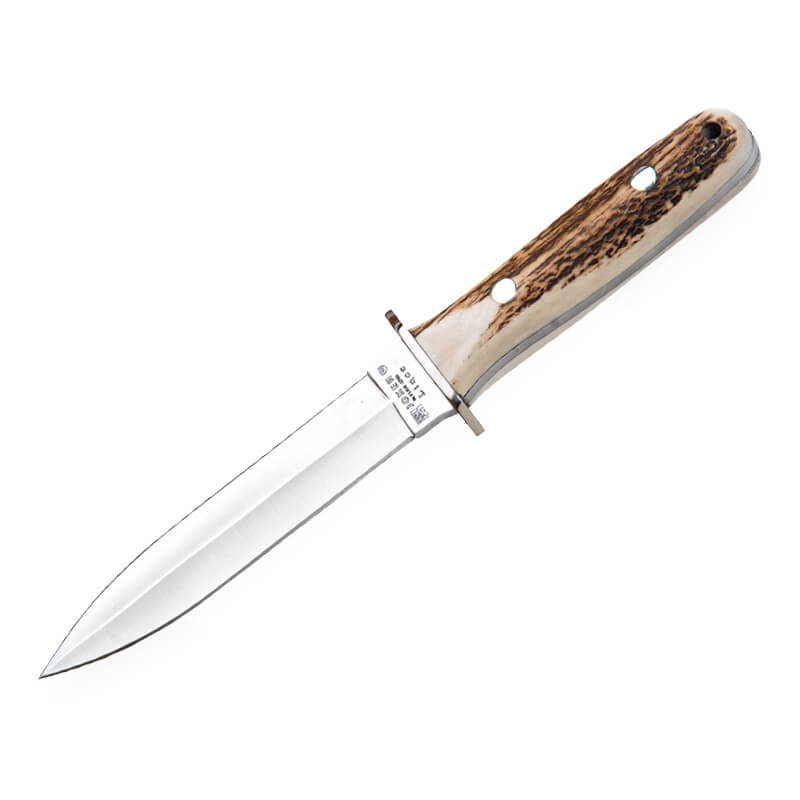 Cuchillo de caza Joker Lince con mango de asta de ciervo y hoja de doble filo de 15 cm