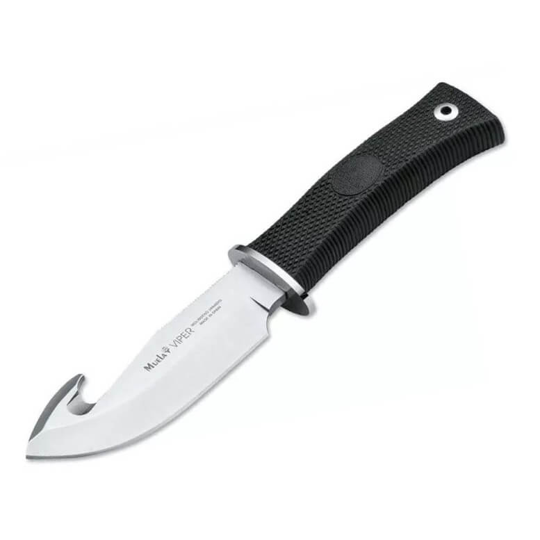 Cuchillo desollador Muela Viper-11G con mango de goma negra y hoja de 11 cm