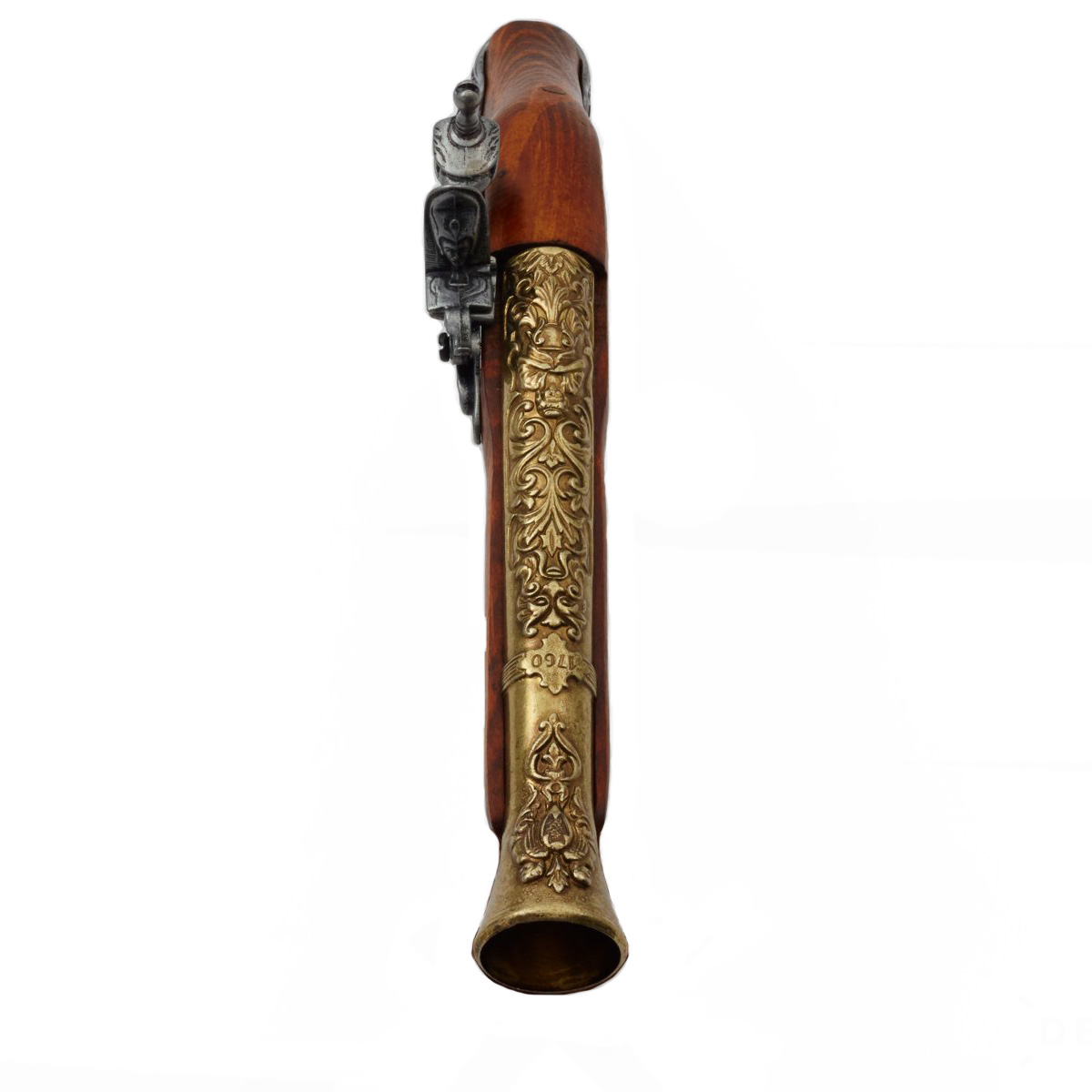 Pistola de chispa de madera y metal con acabado latón, Inglaterra siglo XVIII