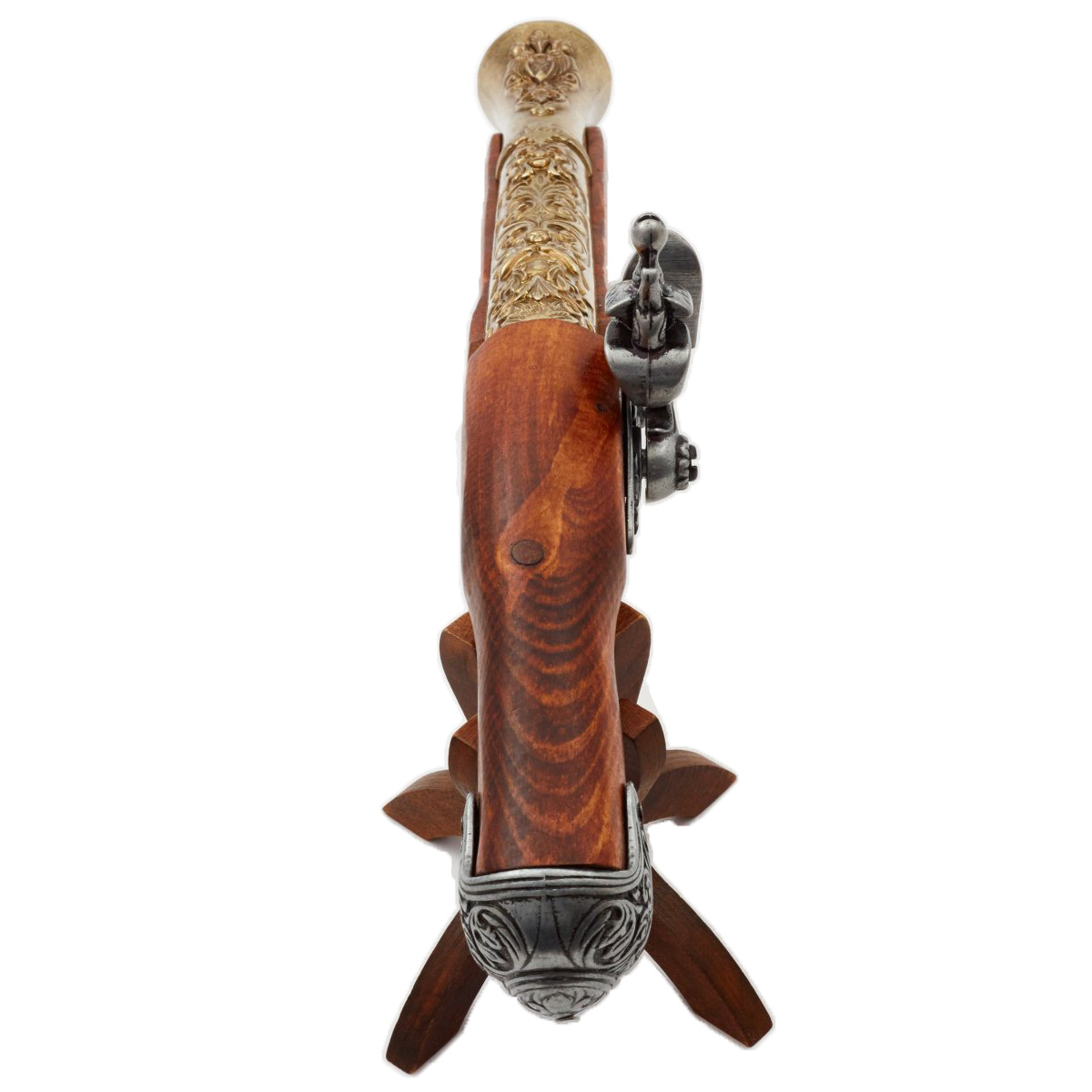 Pistola de chispa de madera y metal con acabado latón, Inglaterra siglo XVIII