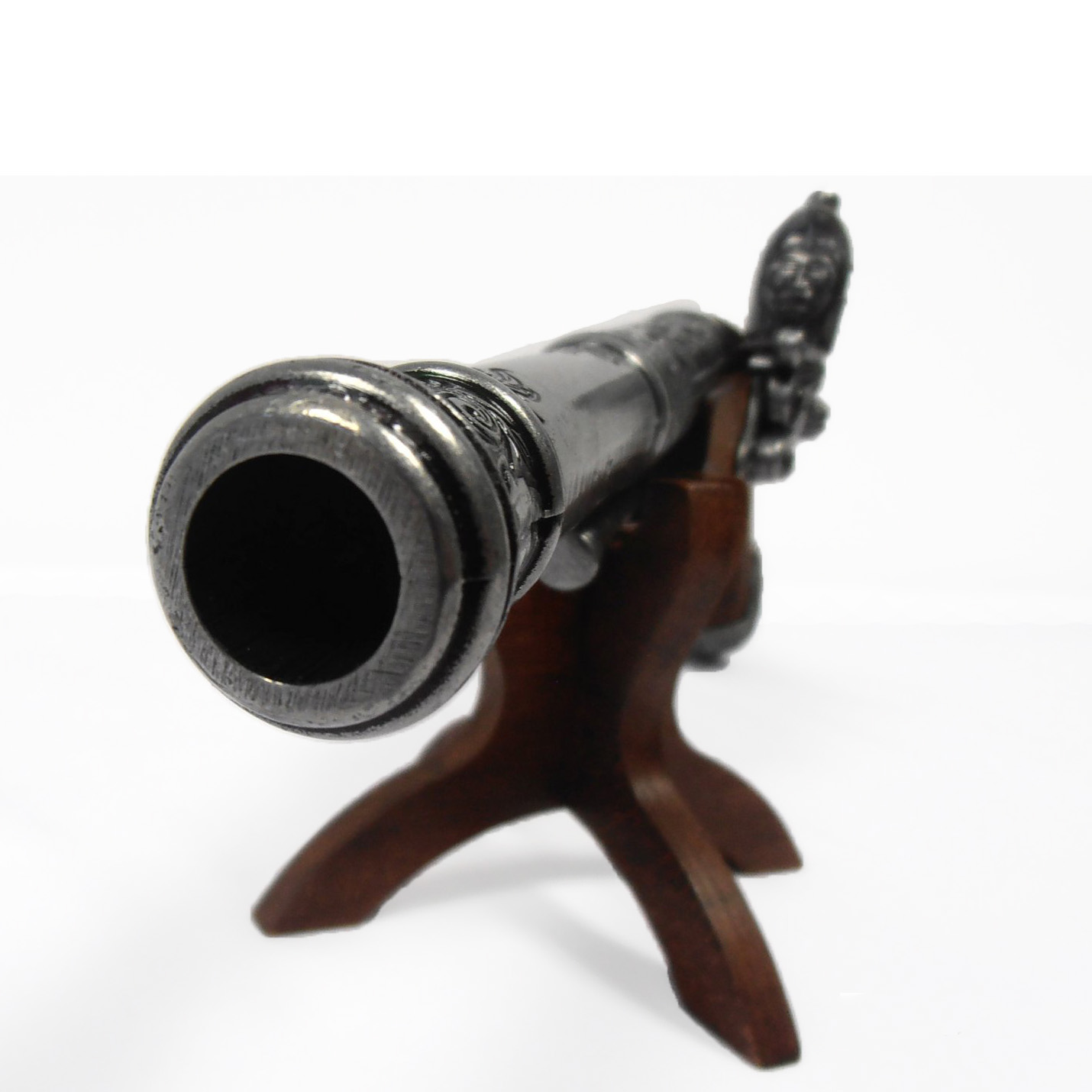 Pistola de chispa zurda de madera y metal, India S. XVIII