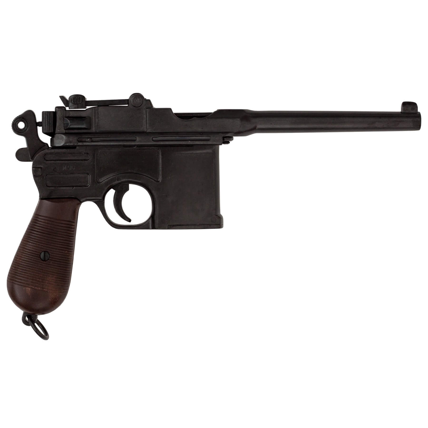 Pistola C96, Alemania 1896 fabricada en metal con cachas de plástico imitación madera