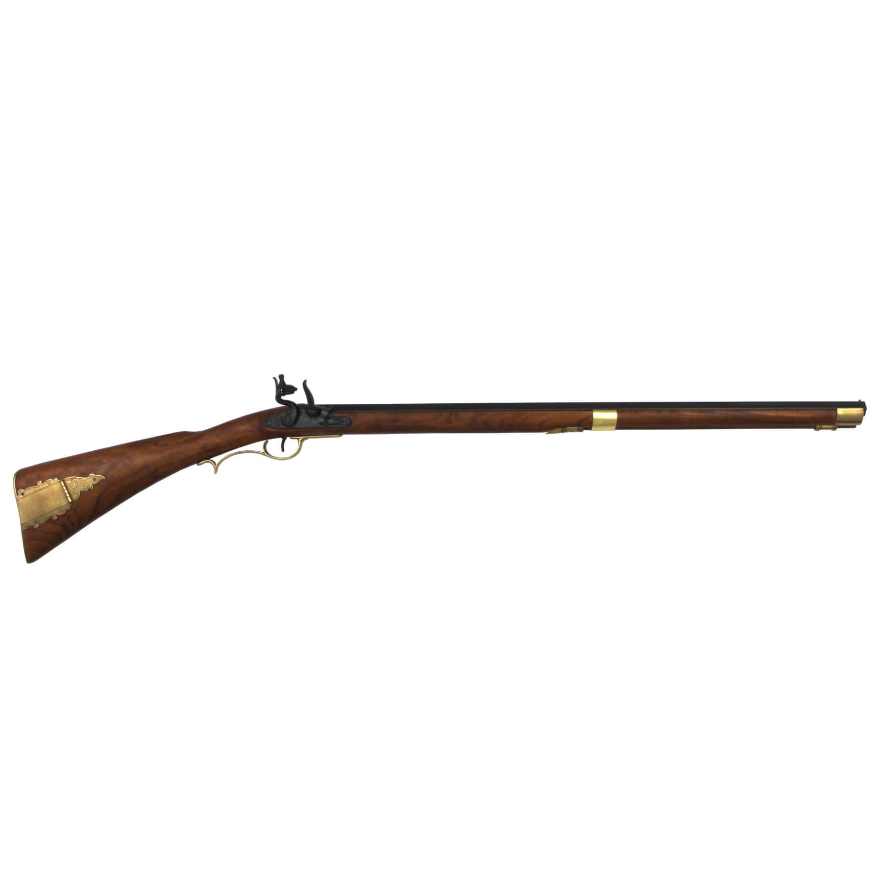 Carabina Kentucky, USA S. XIX, fabricado en madera y metal acabado latón