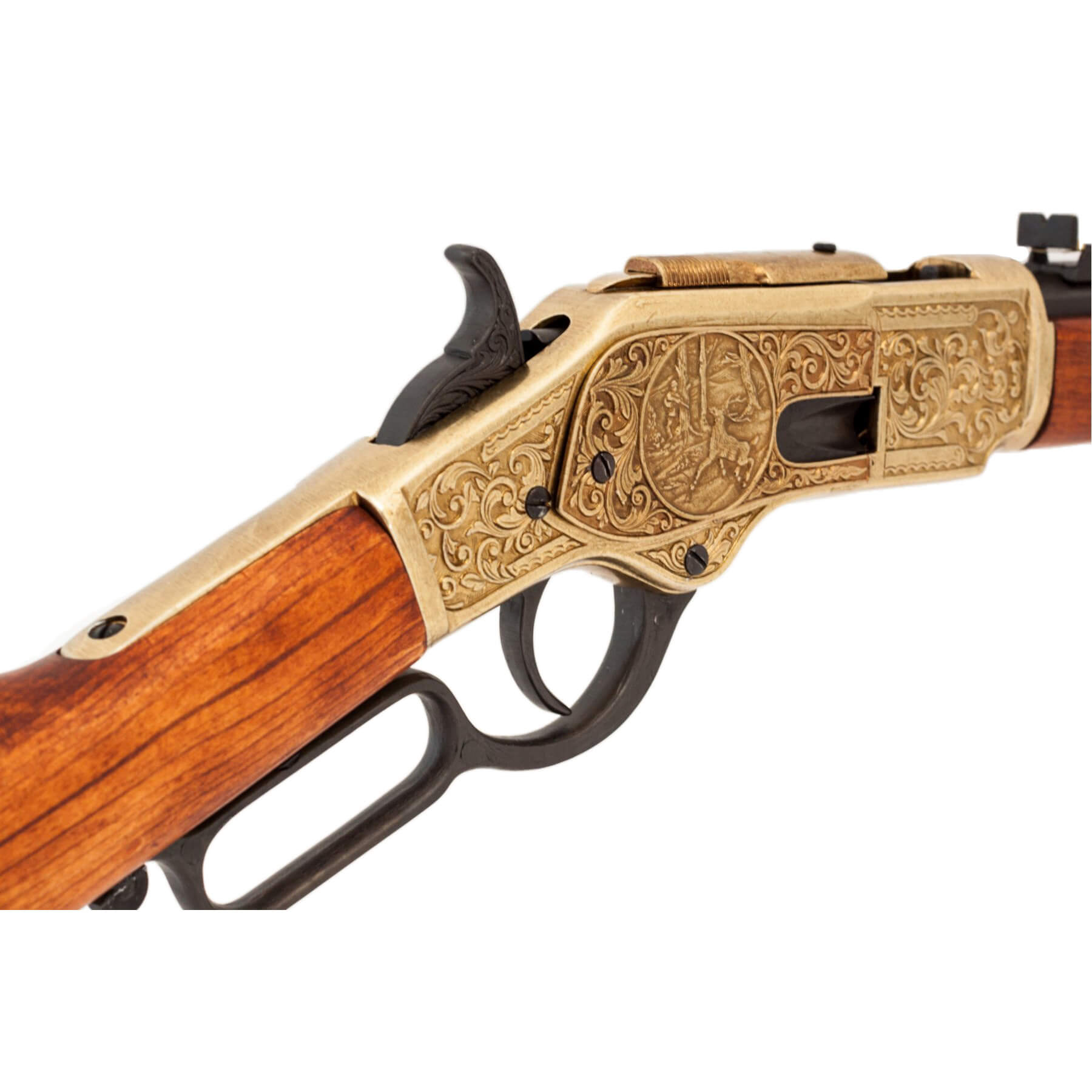 Carabina modelo 73, USA 1873, fabricado en metal acabado latón y madera