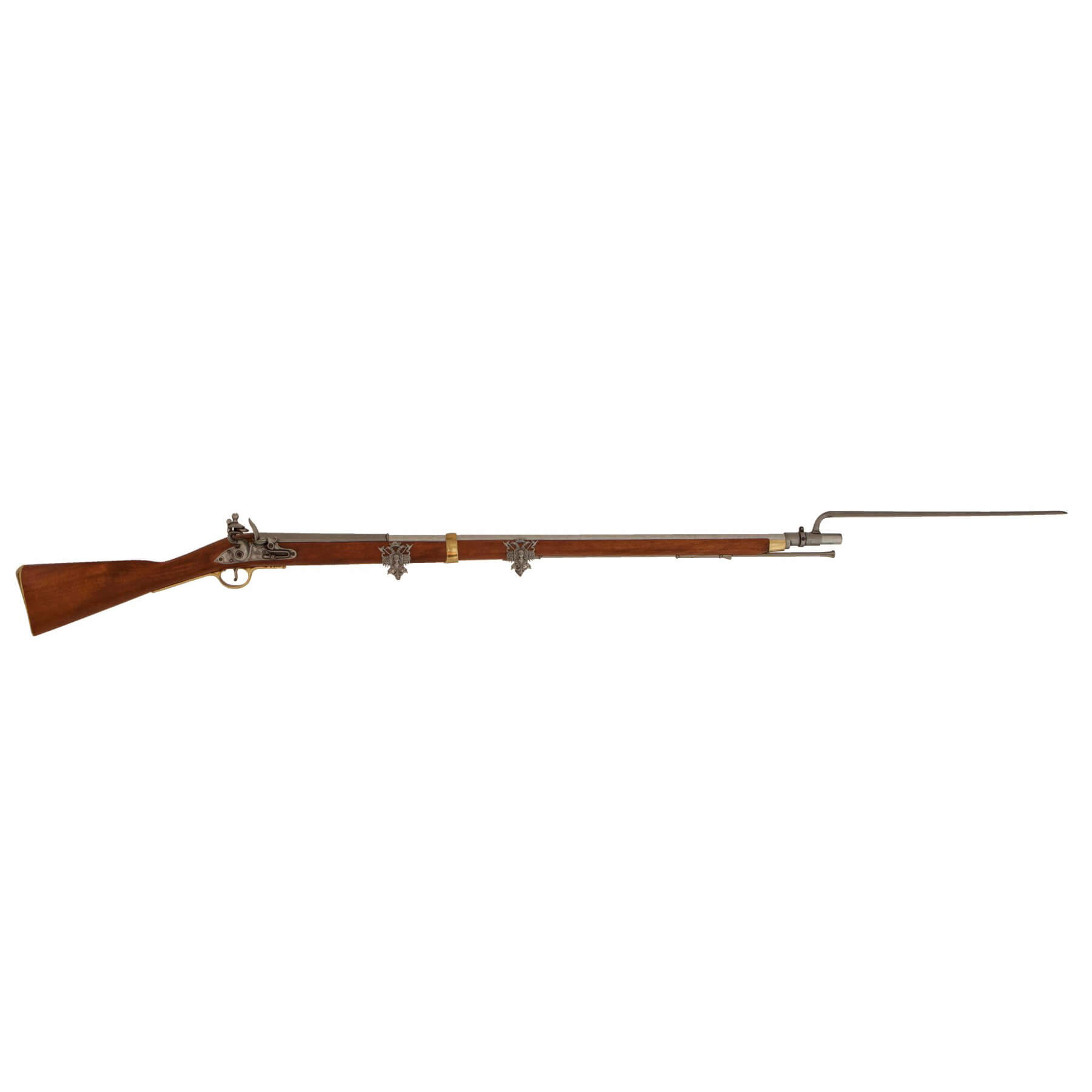 Mosqueton Land Pattern Brown Bess, Inglaterra 1722, fabricado en madera y metal con detalles de latón
