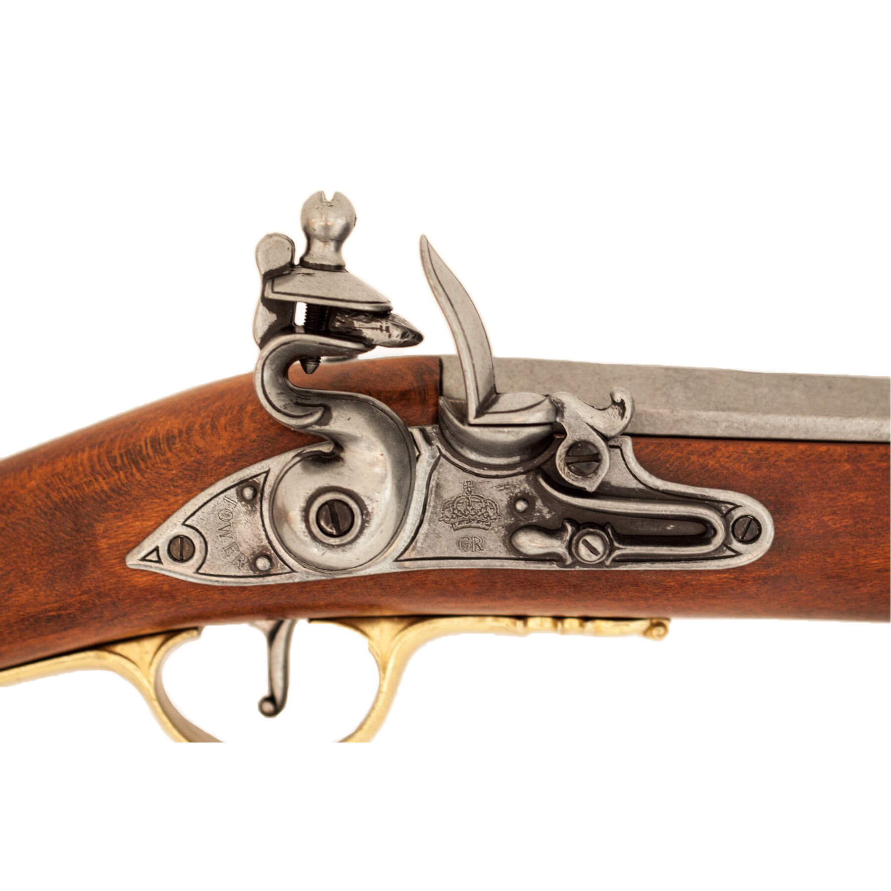 Mosqueton Land Pattern Brown Bess, Inglaterra 1722, fabricado en madera y metal con detalles de latón
