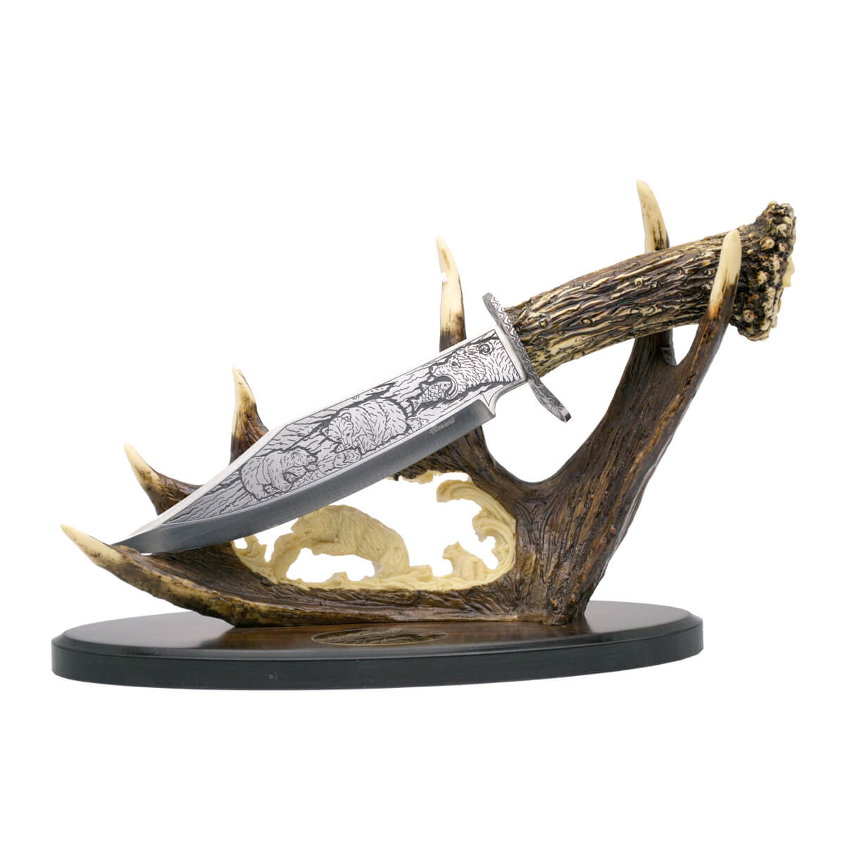 Cuchillo decorativo de resina imitación asta de ciervo con dibuj...