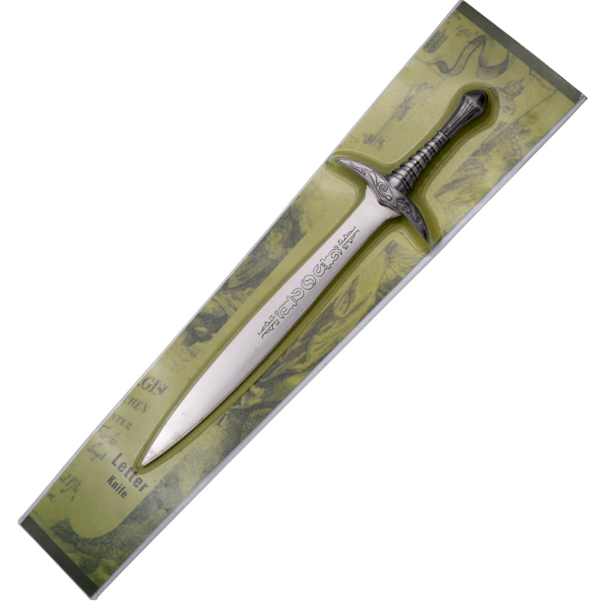 Abrecartas espada de Frodo con pomo y guarda de color níquel y hoja de acero de 14 cm