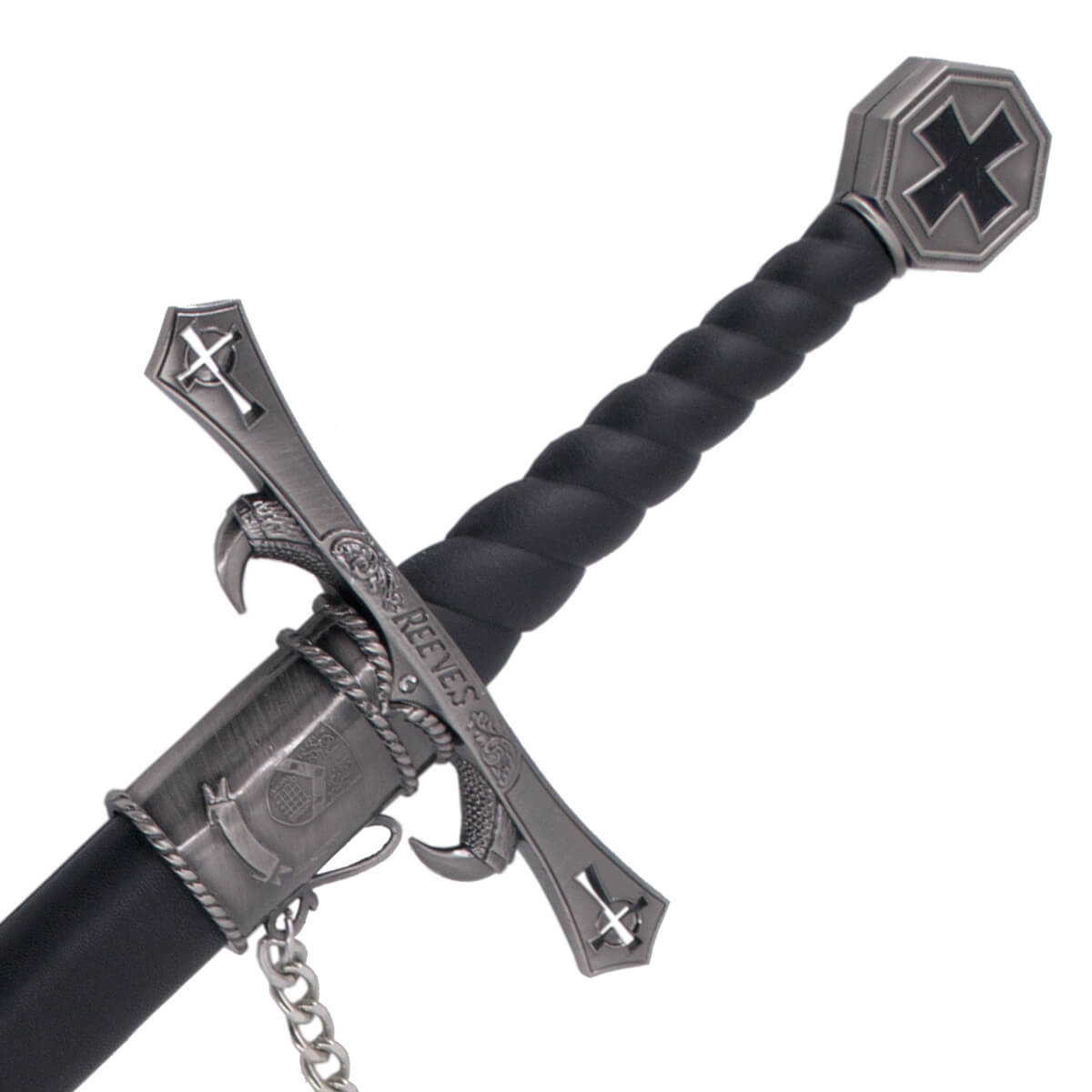 Espada templaria con hoja de acero de 68 cm y puño negro