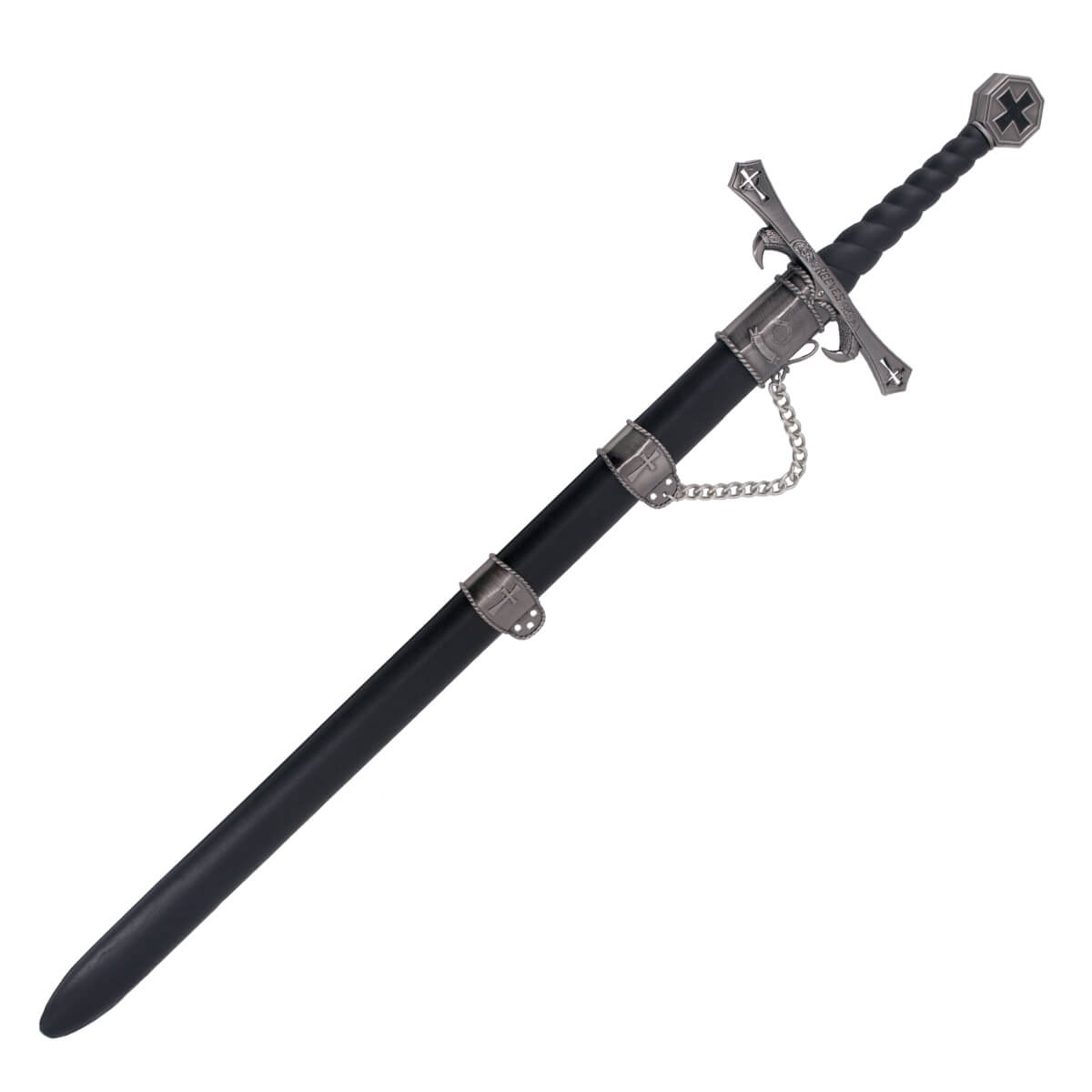 Espada templaria con hoja de acero de 68 cm y puño negro