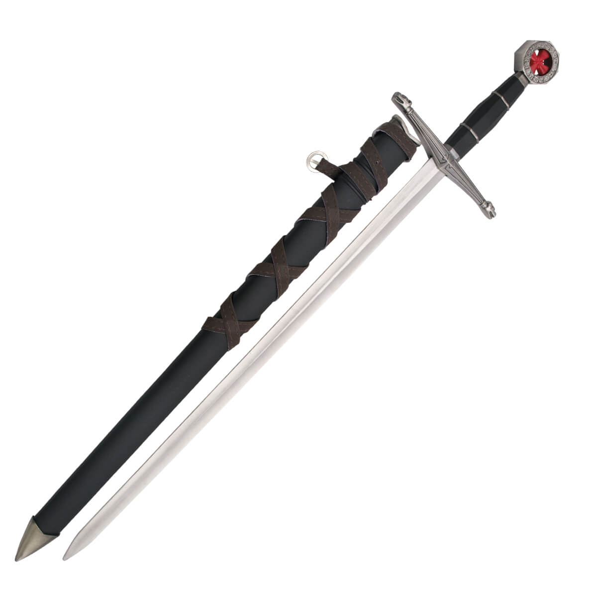 Espada templaria para cadete con pomo y guarda color níquel y em...