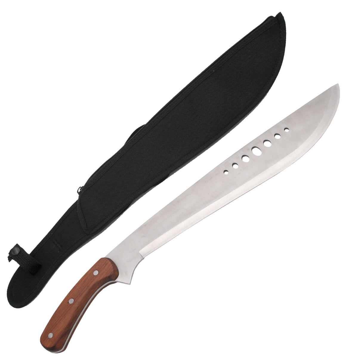 Machete con hoja perforada de 40 cm y mango de madera