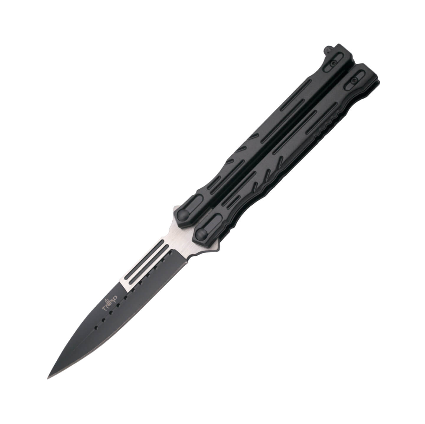 Navaja mariposa con hoja negra y satinada y mango negro K2448