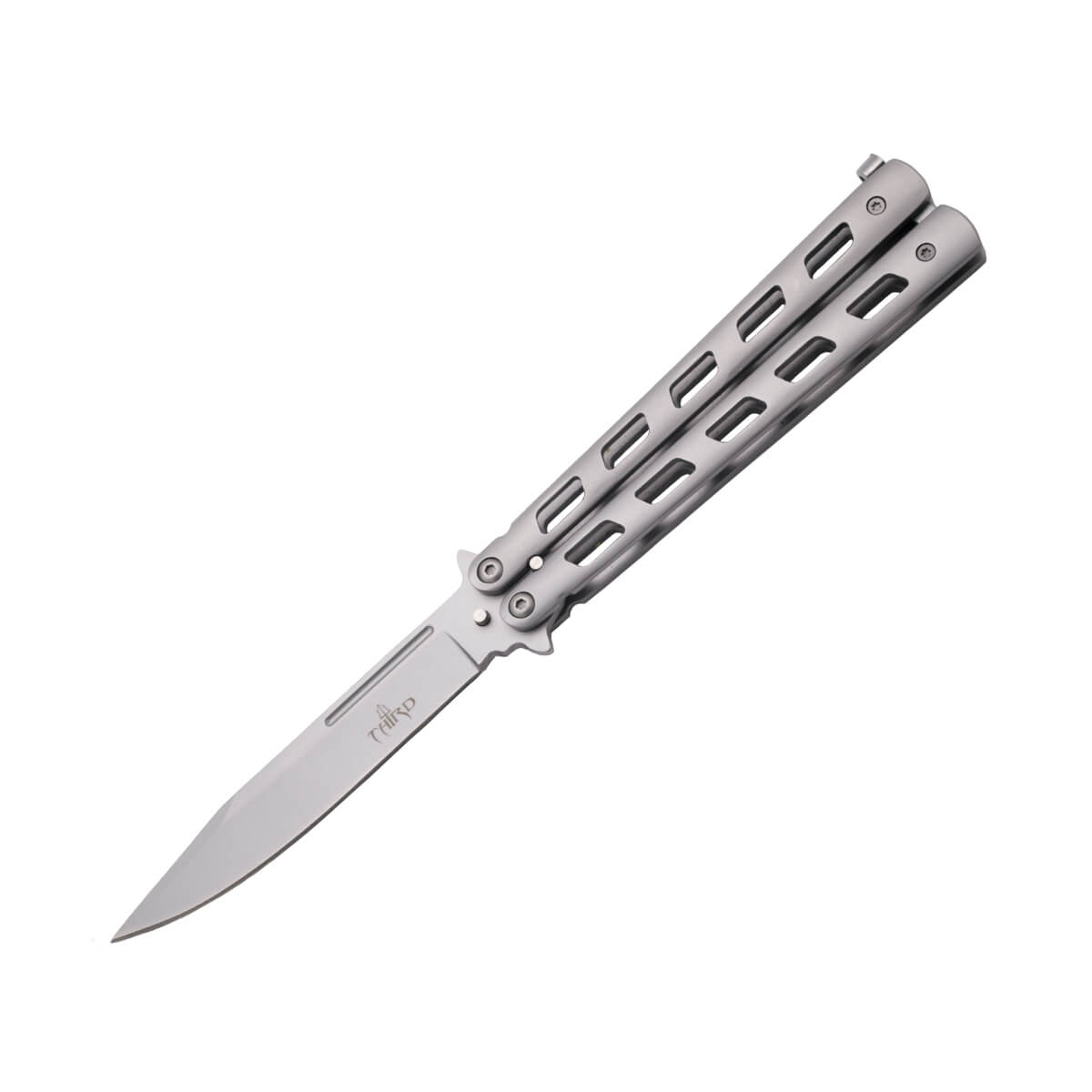 Navaja mariposa con hoja de acero inox y acabado satinado de 12 cm Third