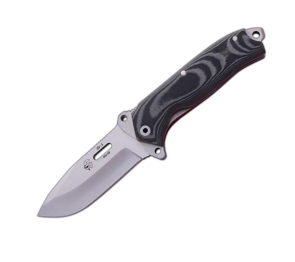 Navaja SV3 JV con mango de micarta negra y funda de piel