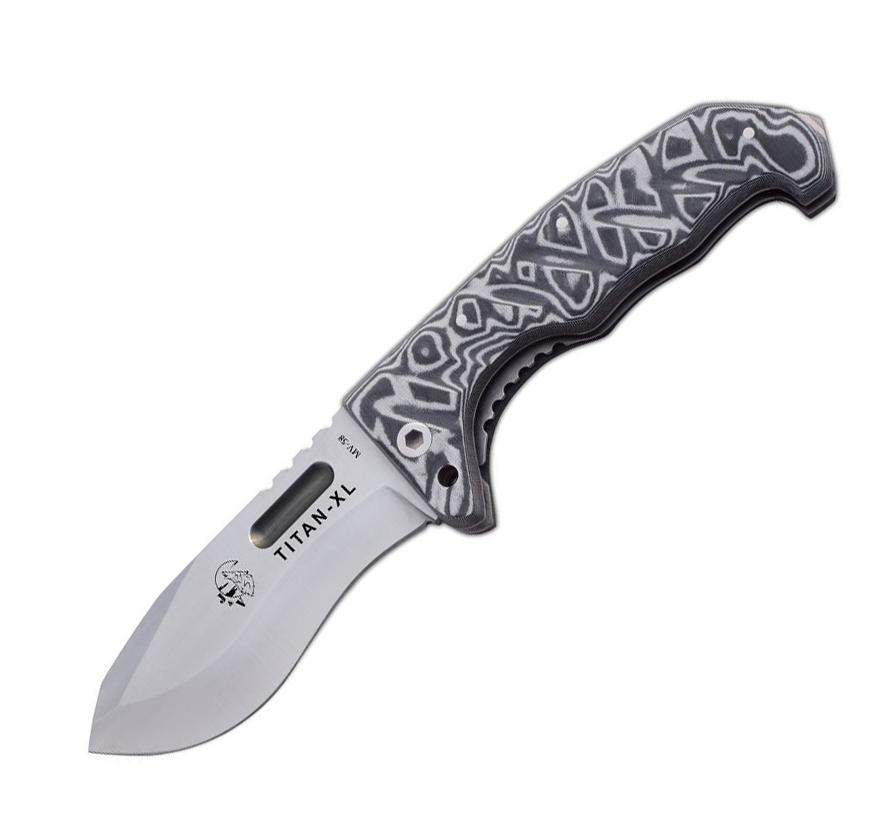JV Titan XL tactical folding knife with gray micarta handle