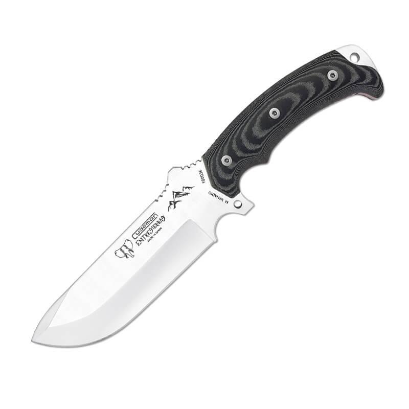 Cuchillo ENTRESIERRAS hecho con acero MOVA, Mango micarta negra