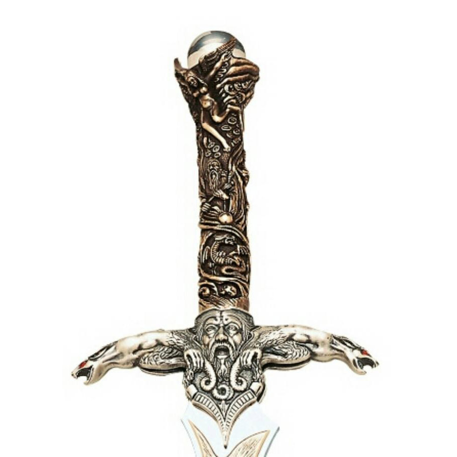 Espada de Merlín con acabado plateado y decoraciones en empuñadura y hoja Marto 770