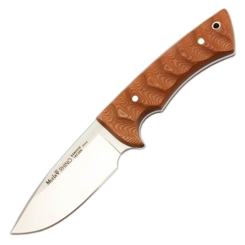 Cuchillo táctico Muela Rhino con mango de micarta coyote y funda...