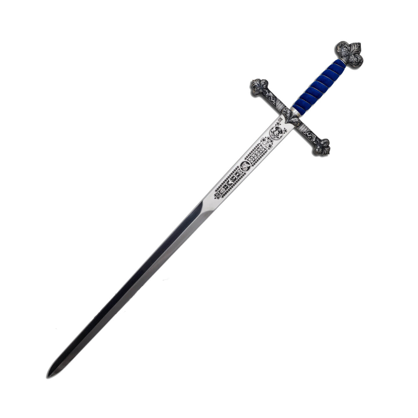 Espada de San Jorge con acabado en plata y empuñadura azul Marto...