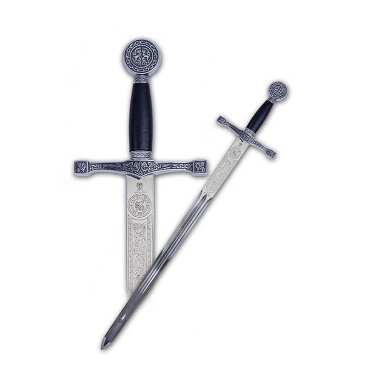 Espada Excalibur cadete con empuñadura en plata con grabados Mar...