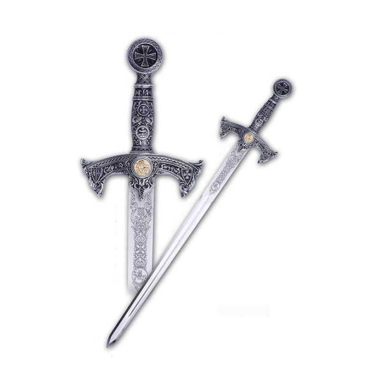 Espada Templario cadete con empuñadura en plata con grabados Mar...