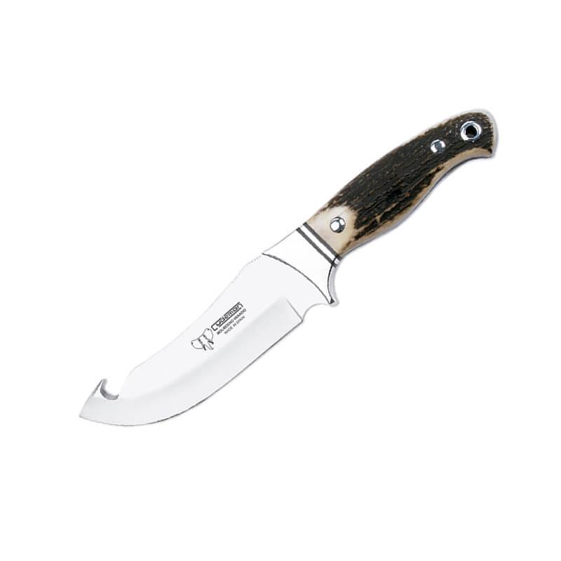 Cuchillo de desollar con puño de asta de ciervo, hoja de acero M...