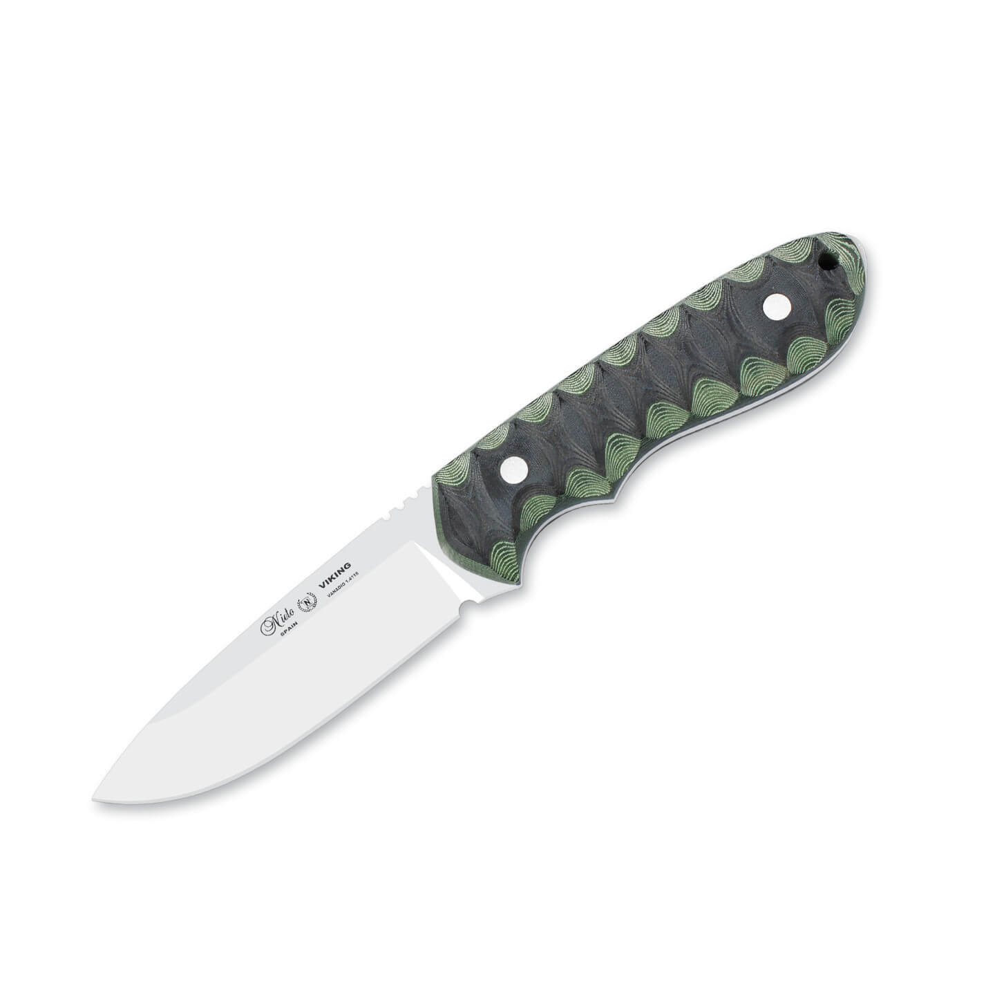 Cuchillo bushcraft Nieto Viking con mango de micarta katex verde ...