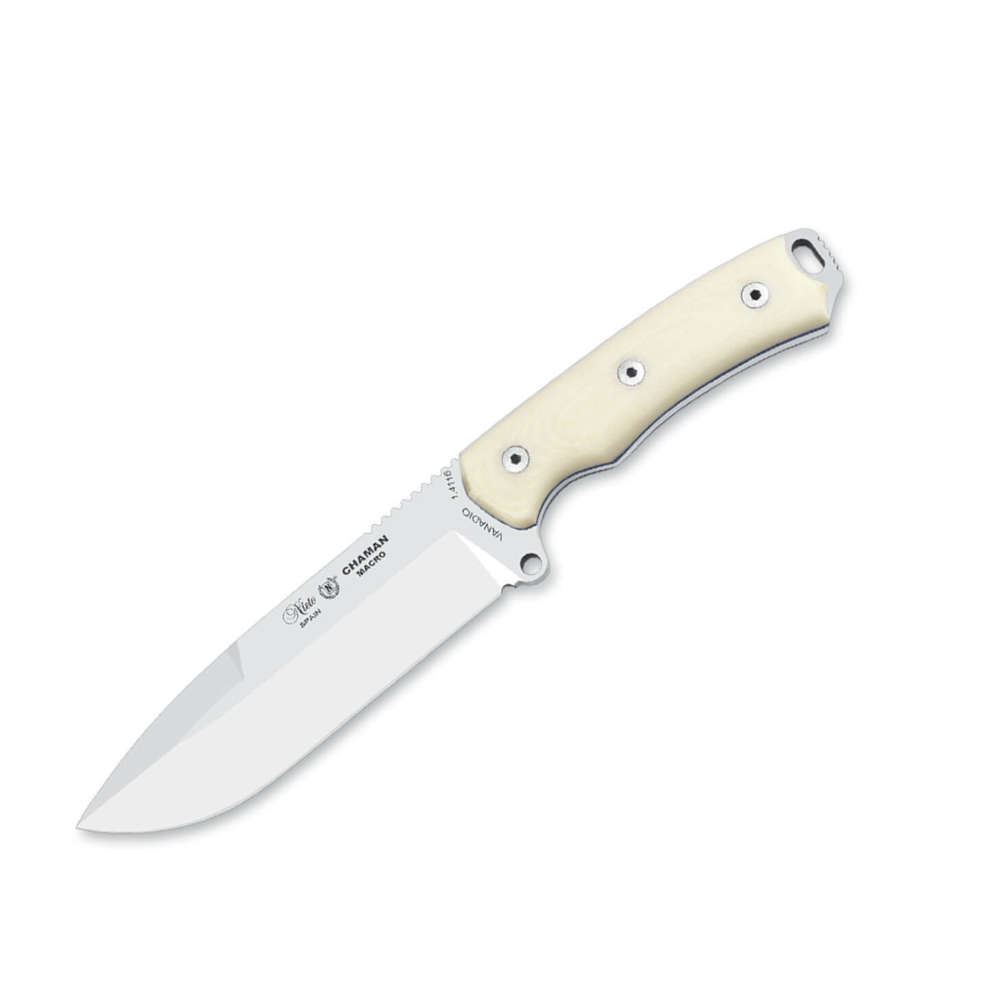 Cuchillo Nieto Chamán Macro con mango de micarta blanca y hoja d...