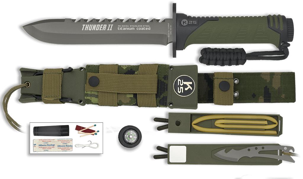 Cuchillo Thunder II de K25 con mango de goma y hoja de 17 cm de largo y 5.5 mm de grosor
