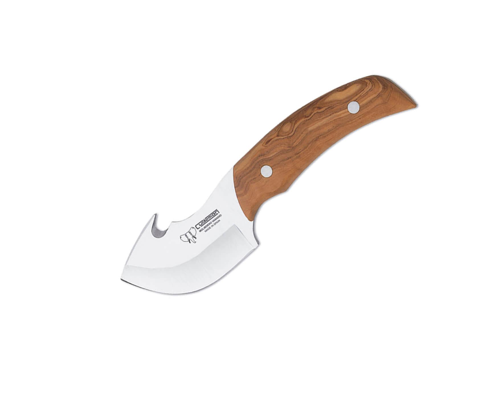 Cuchillo desollador con puño de madera de olivo y hoja de 7 cm
