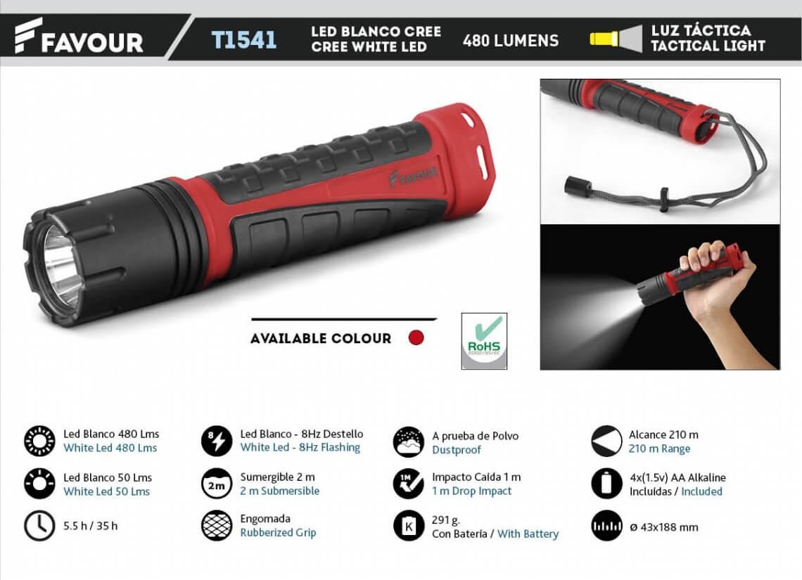 Linterna Táctica FAVOUR con Led blanco cree de 480 lumens sumerg...