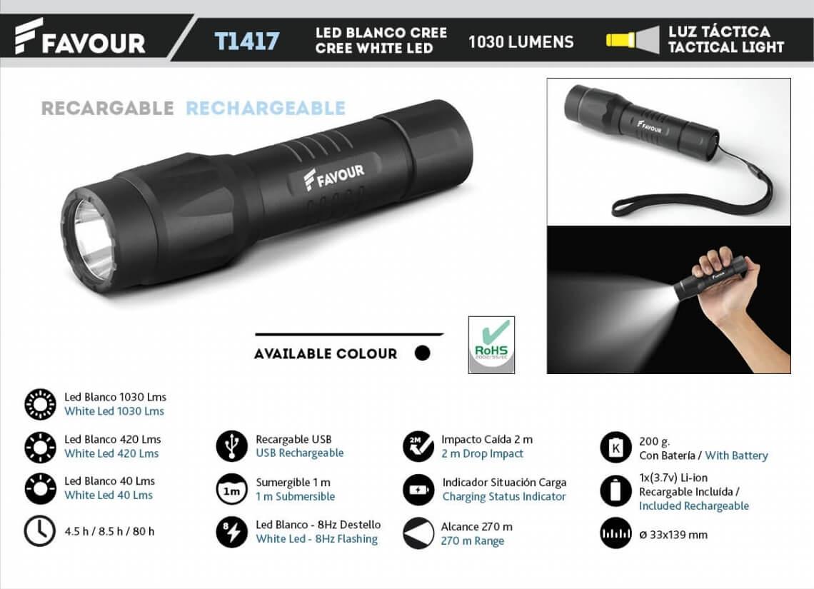 Linterna táctica con Led blanco cree de 1030 lumens de 270 metro...