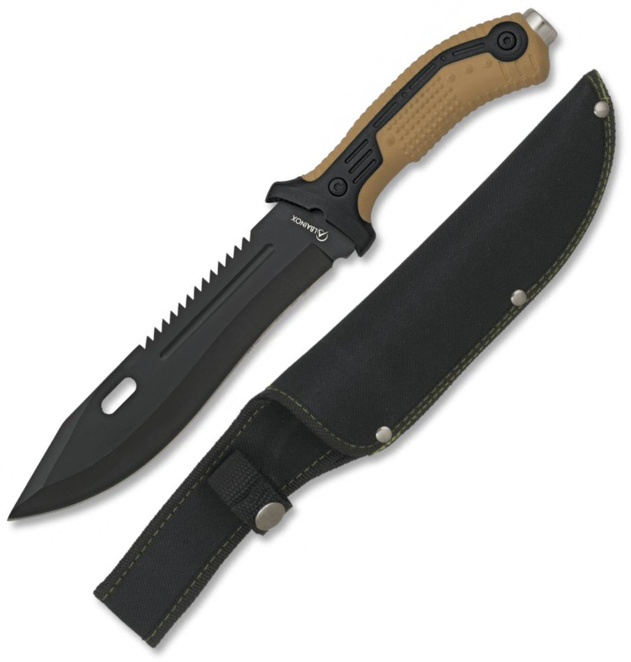 Cuchillo táctico de albainox color coyote con martillo y hoja de 19,5 cm