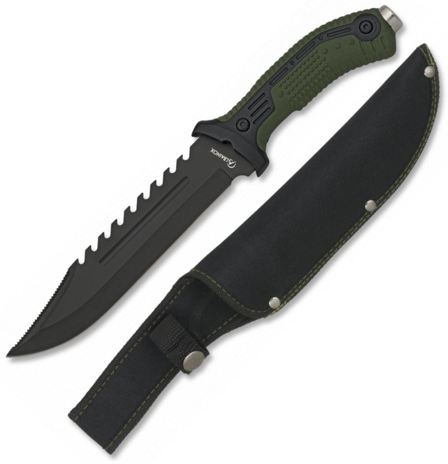 Cuchillo táctico Albainox con mango de ABS y goma de color verde y hoja de 19.5 cm