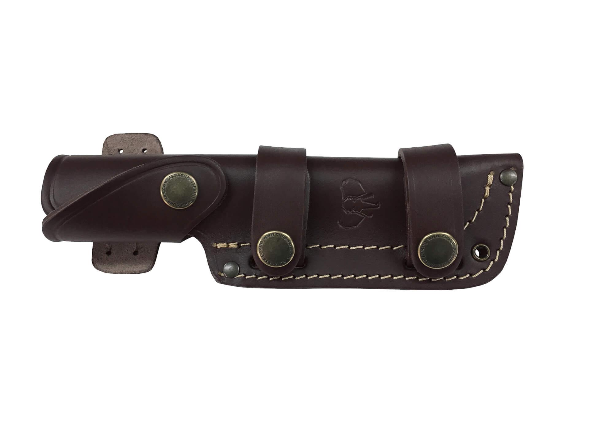 Cuchillo Bushcraft ENT Cudeman con mango de olivo y funda multiposición
