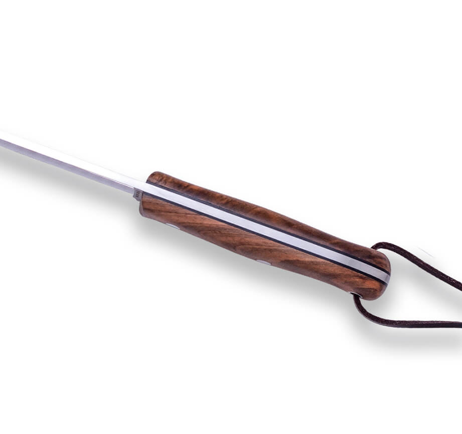 Cuchillo bushcraft Joker BS9 Trampero con mango de madera de nogal y hoja de 10 cm con pedernal