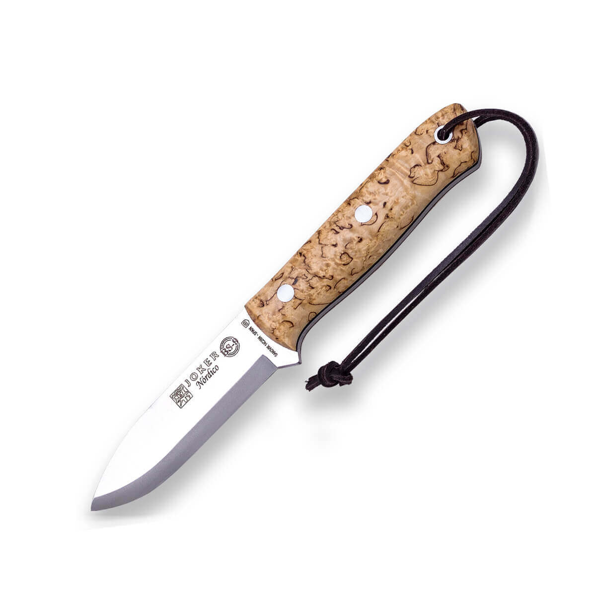 Cuchillo bushcraft BS9 Nórdico Joker con mango de abedul rizado ...