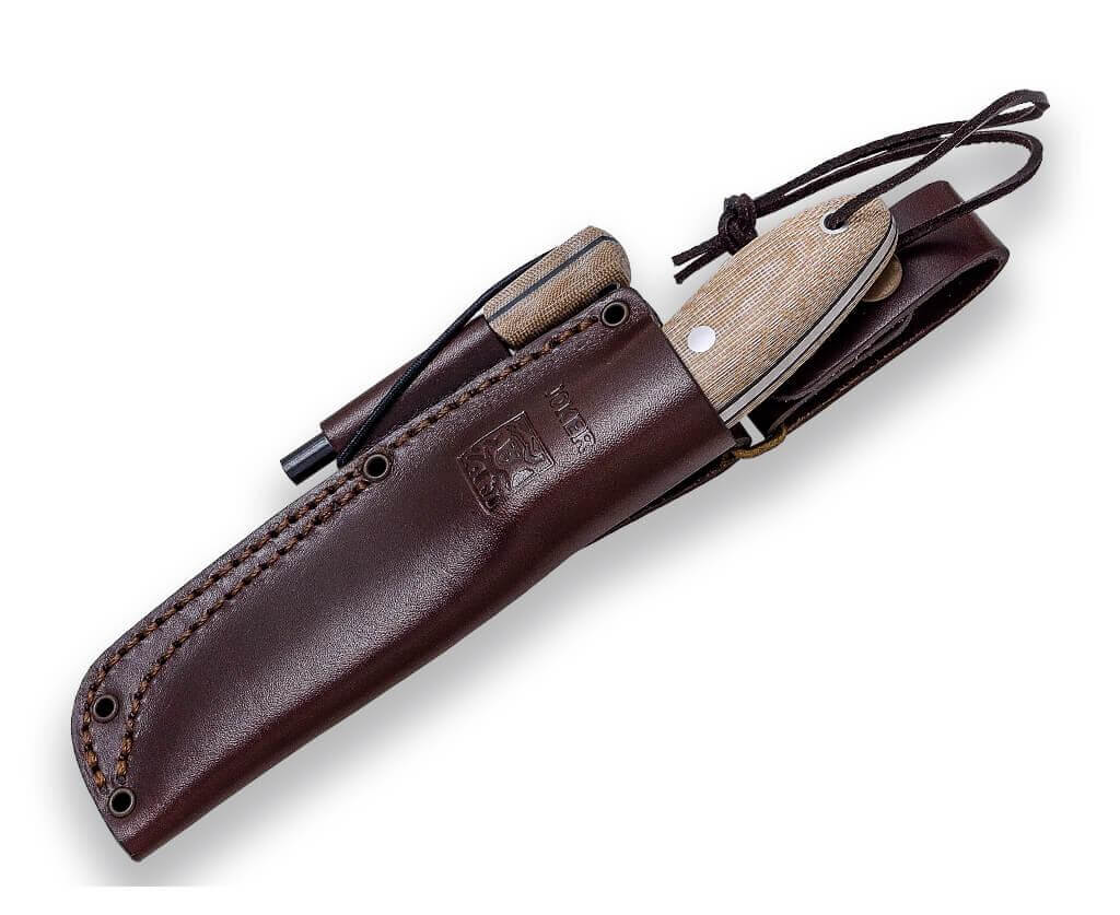 Cuchillo de bushcraft Joker BS9 Canadiense con mango de micarta canvas y pedernal