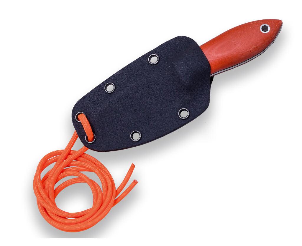 Joker Avispa BS9 cuchillo de cuello con mango de micarta naranja y funda kydex
