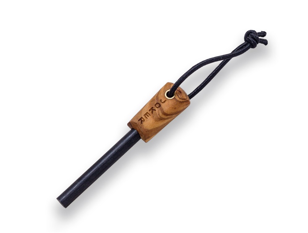 Cuchillo bushcraft Joker BS9 Trampero con mango de madera de olivo y hoja de 10 cm con pedernal