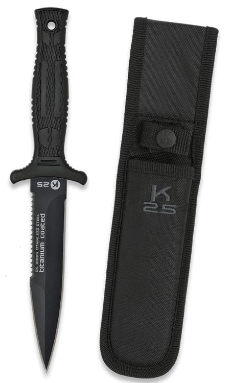 Cuchillo táctico con filo serrado, hoja de 12,5 cm de largo y 4 mm de grosor