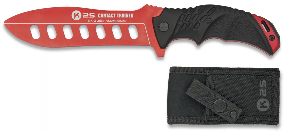 Cuchillo táctico de entrenamiento k25 CONTACT TRAINER con hoja de aluminio rojo de 15 cm