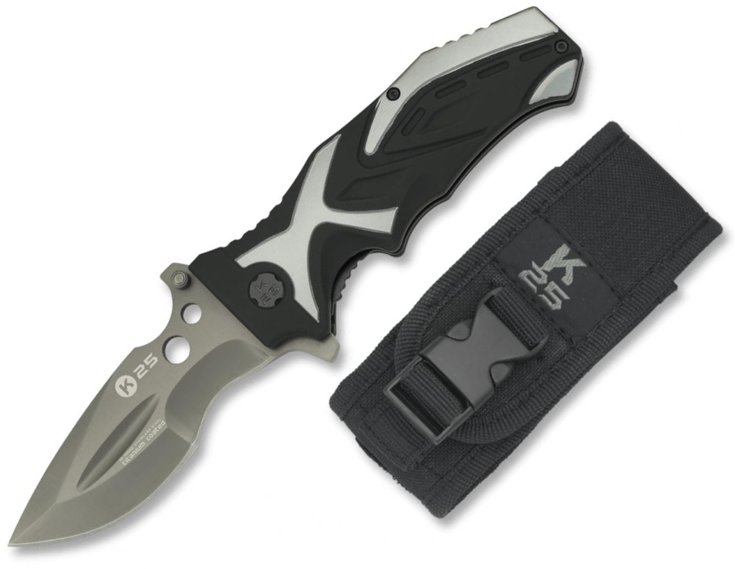 Navaja táctica K25 con hoja recubierta de titanio de 9,3 cm largo y 3,7 mm de grosor