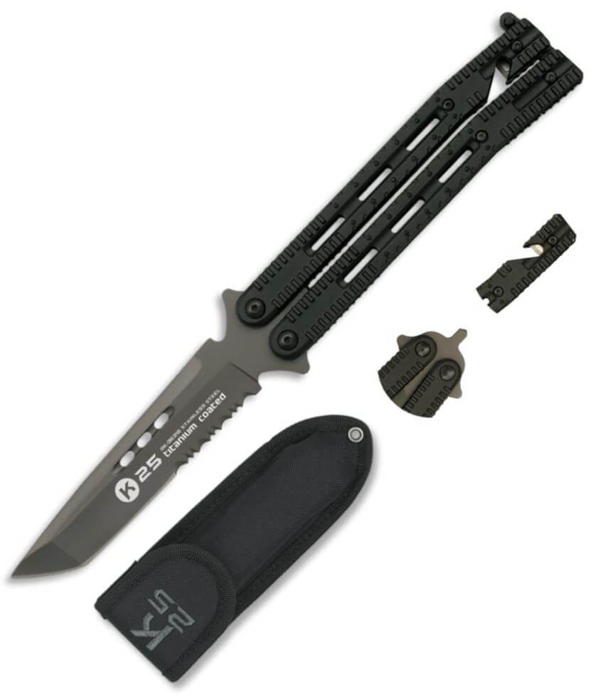 Navaja abanico táctica K25 con funda de nylon y hoja de 3,4 mm d...
