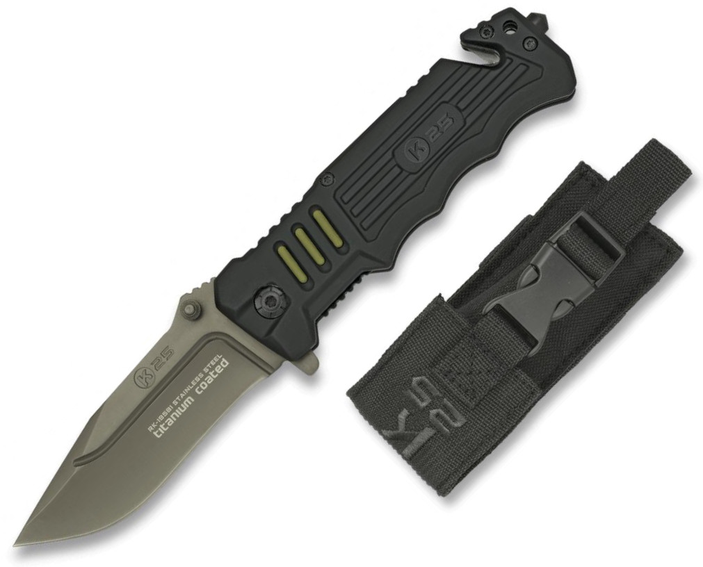 Navaja K25 con mango de aluminio con inserciones de goma y hoja de 8,7 cm