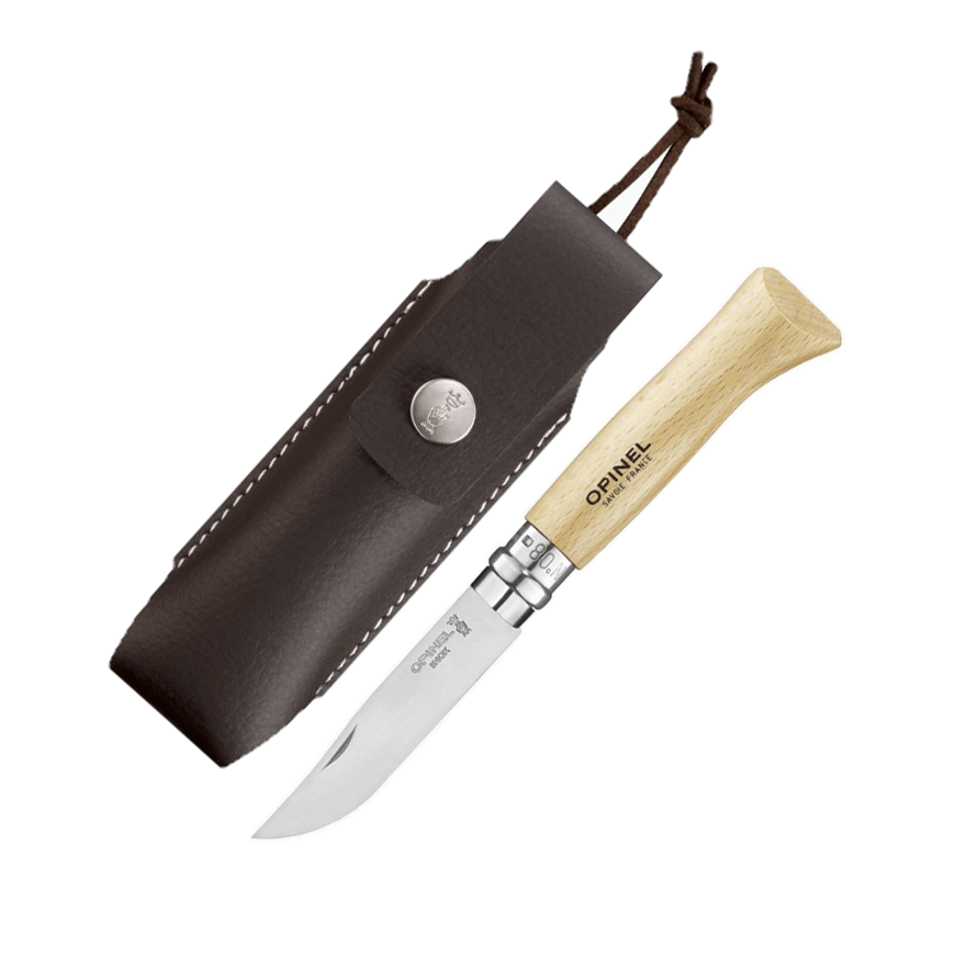 Navaja N08 Opinel con funda. Hoja de 8.5 cm de acero inoxidable.