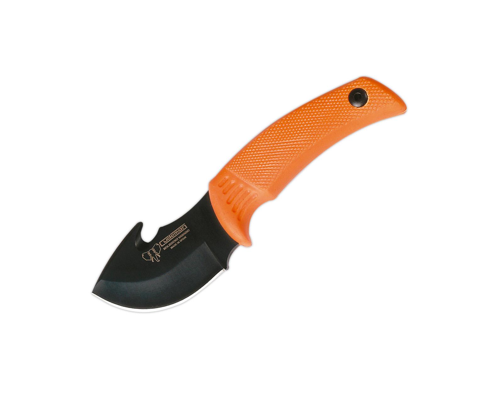 Cuchillo desollador Cudeman con puño de caucho naranja antidesli...