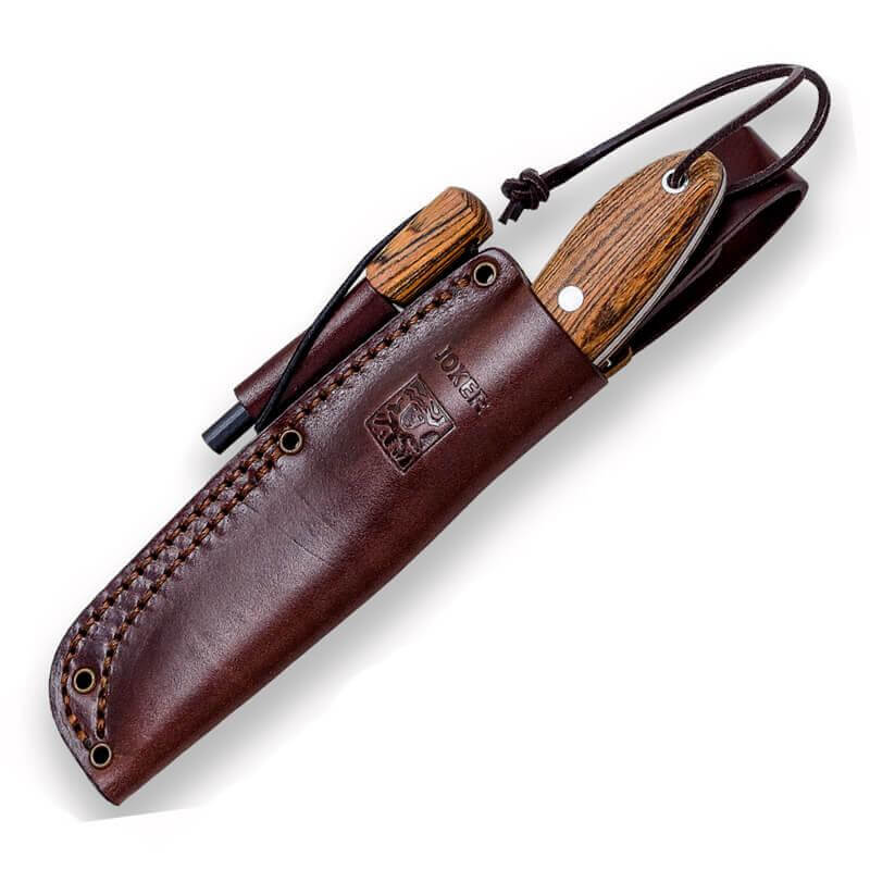 Cuchillo de bushcraft Joker BS9 Canadiense con mango de madera de bocote con pedernal