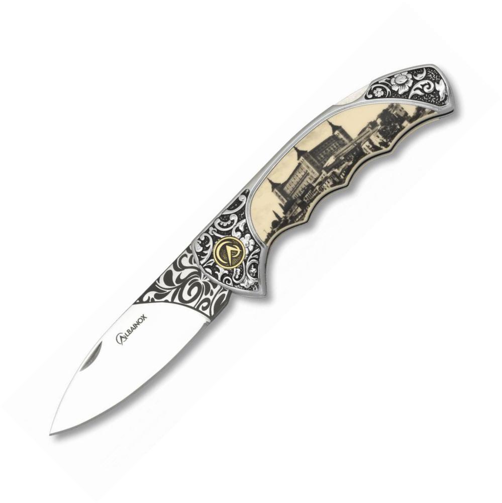 Navaja Albainox con mango decorada con el Alcázar de Toledo y ho...